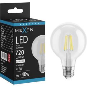 Mexen Vintis LED филаментна крушка E27, G80, 6W, Нейтрална - 4000K, 720 lm, прозрачна (L155-E27-0640-00)
