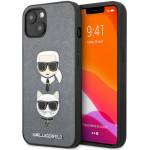 KARL LAGERFELD Гръб Karl Lagerfeld PU Saffiano Karl and Choupette Heads Case за iPhone 13 - Сребрист