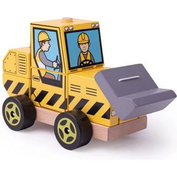 Bigjigs Toys - Дървен детски пъзел с кубчета - Булдозер (BB124)