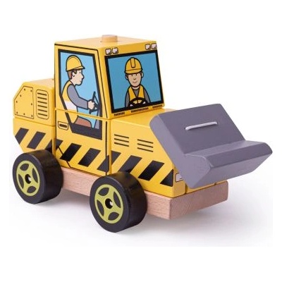 Bigjigs Toys - Дървен детски пъзел с кубчета - Булдозер (BB124)