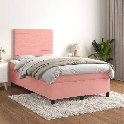 vidaXL 3143074 Boxspring postel s matrací samet / barva Růžová