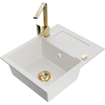 Mexen Enzo мивка от гранит с 1 камера с отцедник и кухненски смесител Rita, бял - 6506-20-670300-50 (6506-20-670300-50)