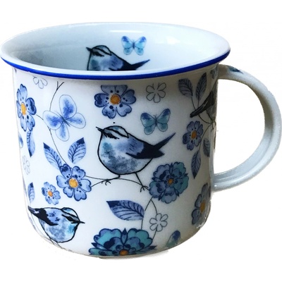 Český porcelán Dubí Hrnek Tina MODŘÍ PTÁCI 380 ml