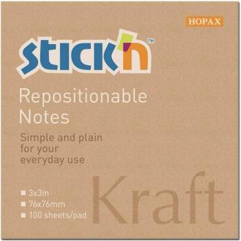 Stick`n Stick'n Самозалепващи се листчета Kraft, 76 x 76 mm, кафяви, (1040100095)