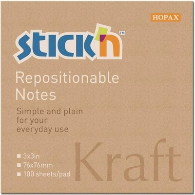 Stick`n Stick'n Самозалепващи се листчета Kraft, 76 x 76 mm, кафяви, (1040100095)