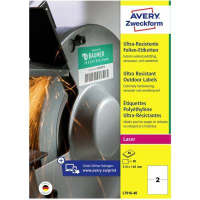 Avery-Zweckform L7916-40 210 x 148 mm polyethilenová fólie biela 80 ks trvalé univerzálne etikety laser