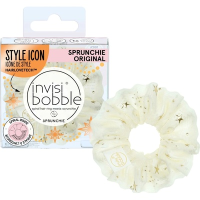 Ozdobná špirálová gumička do vlasov Invisibobble Sprunchie Original Time to Shine The Sparkle is Real - krémová