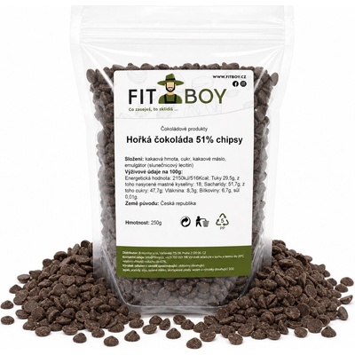 FITBOY Hořká čokoláda 51% chipsy 250 g