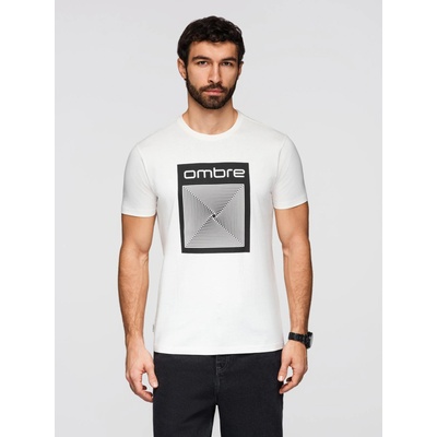 Ombre Clothing Мъжка памучна тениска с геометричен печат - бяла V2 OM-TSPT-0260 Ombre Clothing Ombre Clothing | Byal | МЪЖЕ | S