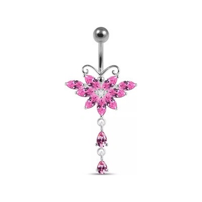 Šperky4U stříbrný piercing do pupíku motýlek BP01295-P