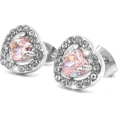 Steel Jewelry náušnice SRDCE RŮŽOVÉ Chirurgická ocel NS240123
