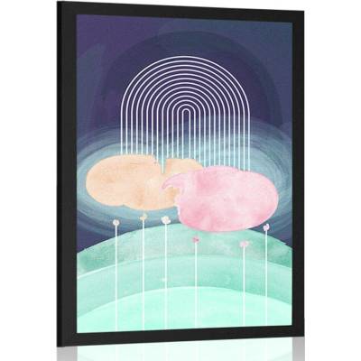 Plakát duha nad abstraktní loukou Mid-Century - 40x60 silver