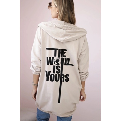 Kesi 9117BE Dámska mikina s potlačou „The world is yours“ béžová