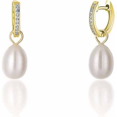 JwL Luxury Pearls Pozlátené kruhové náušnice á la vojvodkyňa Kate s pravou perlou a zirkónmi 3v1 JL0686