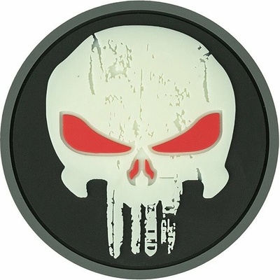 101INC 3D plastová nášivka PUNISHER RED EYES na suchý zips GLOW IN THE DARK