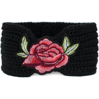 Dámska pletená čelenka Flowers Čierna