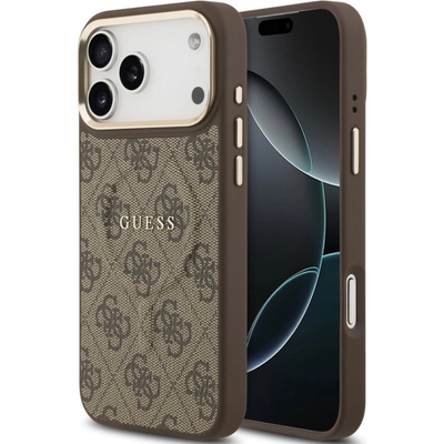 GUESS Калъф Guess - 4G Gold Frame, iPhone 17 Pro Max, MagSafe, кафяв (3666339519223)