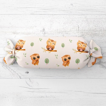 Biante vankúš valec bonbon Sandra SA-616 Sovičky na vetvičkách na bielom 15x100