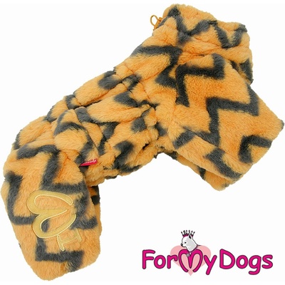 FOR MY DOGS Zateplený plyšový overal ZIG ZAG ORANGE