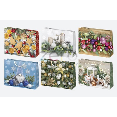 Taška papírová dárková 30x23x10 cm (lak) - vánoční (mix 1)