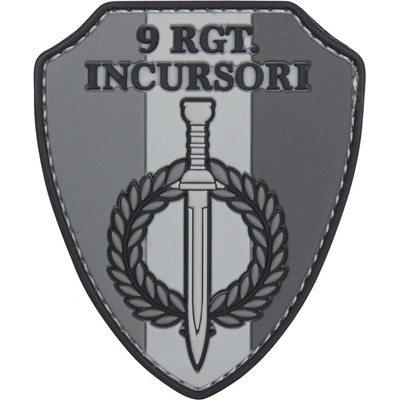 Gumená nášivka 101 Inc znak 9 RGT. Incursori - sivá