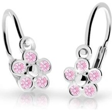Danfil detské náušnice kvetinky C2744 z bieleho zlata s kamienkami pink
