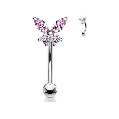 Šperky4U piercing do obočí motýlek, růžové zirkony OB0004-P