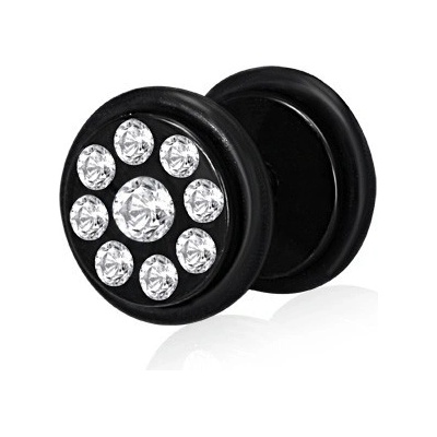 Šperky eshop ocelový anodizovaný fake plug čiré zirkony F11.8