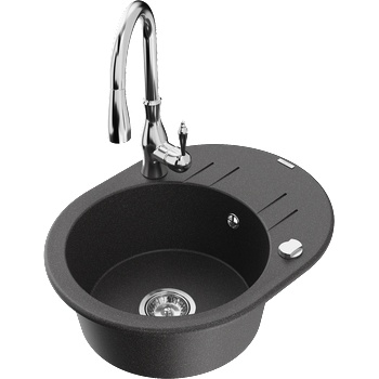 Mexen Kevin гранитна мивка с 1 камера с отцедник и кухненски смесител Savita, черен с пръски - 6517-76-672601-00 (6517-76-672601-00)