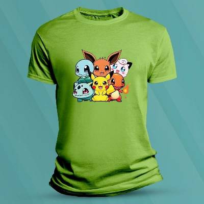 Sandratex dětské bavlněné tričko Kreslení Pokémoni Lime
