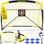 Happy Jump Pop-Up Football Goals - 213x152 cm, 2 goals, black yellow with ball, pump, cone & target | Complete training set for garden & family - Z2500900BQ1 (Z2500900BQ1)