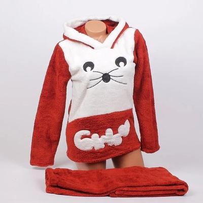 Дамска пижама от софт в кафяво и бяло с муцунка на зайче