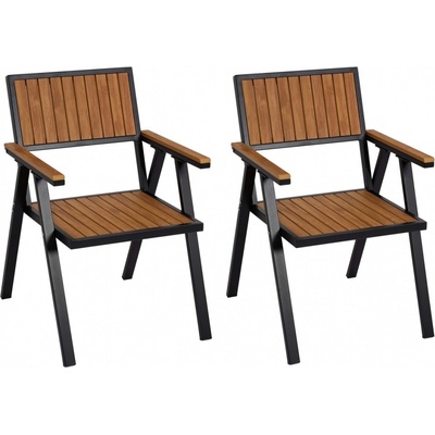 Garden-Shop Set 2 zahradních židlí HWC-J95, hliník imitace dřeva černý rám, teak