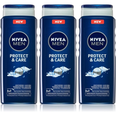 Nivea MEN Protect & Care душ-гел за мъже 3 x 500 ml(изгодна опаковка)