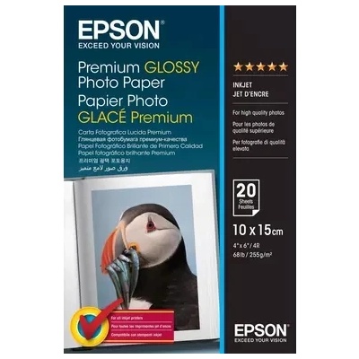 Epsonpapir Epson Premium Гланцова Фотохартия 255 g/m2 - 10x15cm - 20 Чаршафи (C13S041706)