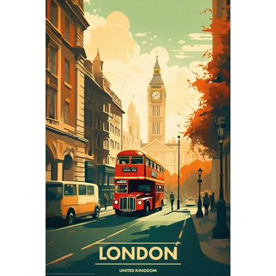 Plagát, Obraz - London - Vintage Travel Poster, 61 × 91.5 cm