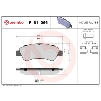 Sada brzdových platničiek, vždy 4 kusy v sade BREMBO P 61 066X (P61066X)