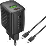 LITO Зарядно - Lito - (LC19T) - с включен кабел Type-C, Type-C, USB изход, PD30W, GaN, PC Fireproof, EU Plug - Черен