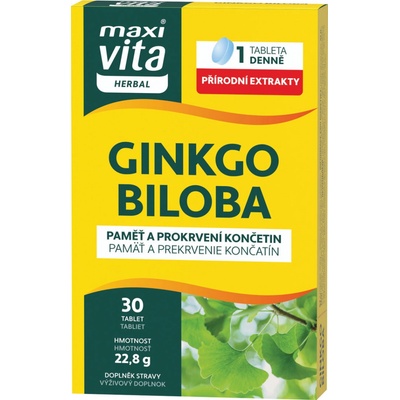 MaxiVita Premium Ginkgo biloba pre pamäť a prekrvenie končatín 30 tabliet