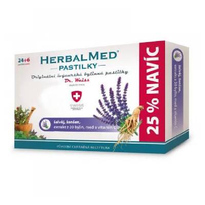 Dr. Weiss HerbalMed pastilky šalvěj + ženšen + vitamin C 24+ 6 pastilek