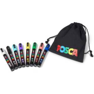 uni Декоративен маркер, 1, 8-2, 5 мм, UNI "Posca Pouch PC-5M", 8 различни цвята, с държач 2UPC5MPOUCH (2UPC5MPOUCH)