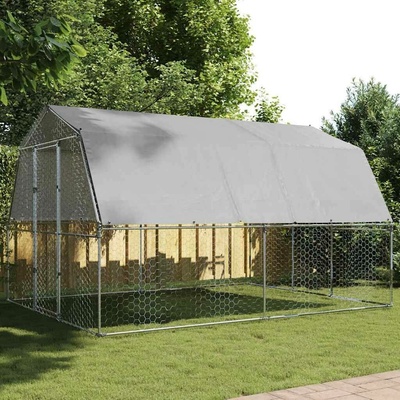 vidaXL Klec pro drůbež se střechou a dvířky 375 × 285 × 230 cm pozinkovaná ocel stříbrná 9799.3294911