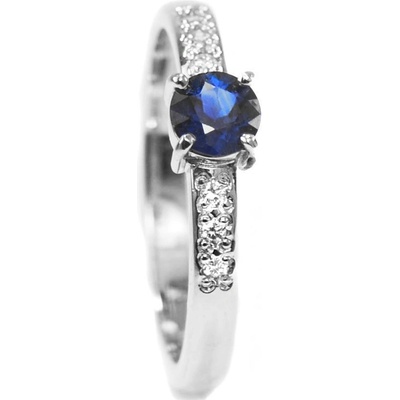 Stuchlík zlatý prsten se safírem a diamanty 015159