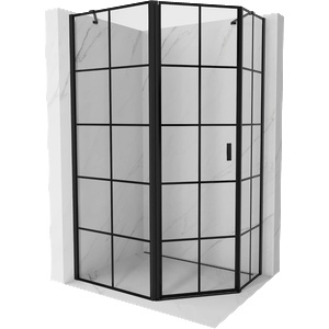 Mexen Mist петоъгълна асиметрична лява душ кабина 90 x 80 см, черна решетка, (8A8-090-080-70-77-L)