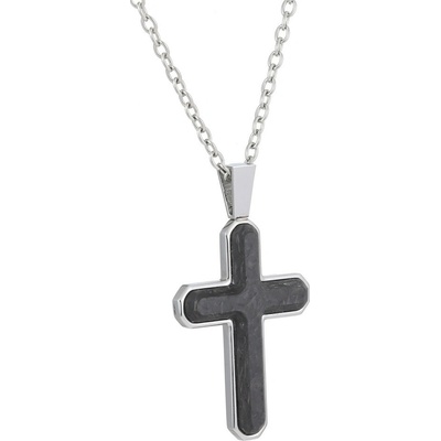 Free Style Prívesok z chirurgickej ocele krížik s kovaným uhlíkom + retiazka PSS1176 Steel