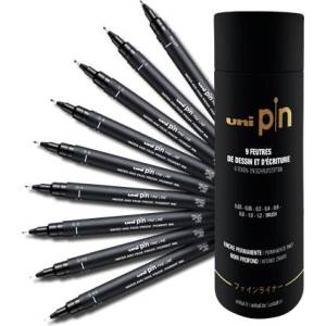 uni Комплект маркери за рисуване UNI PIN "Tube", 9 различни дебелини на линиите, черен 2UPINTUBE (2UPINTUBE)