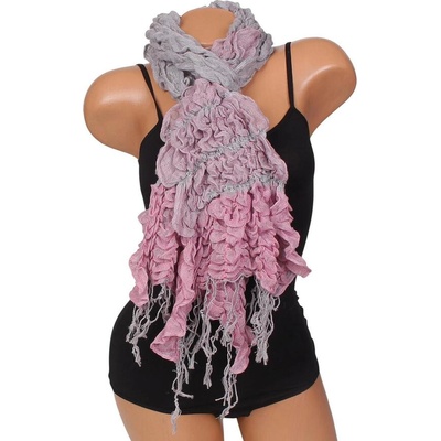 Ефектно набран дамски шал в розово и сиво