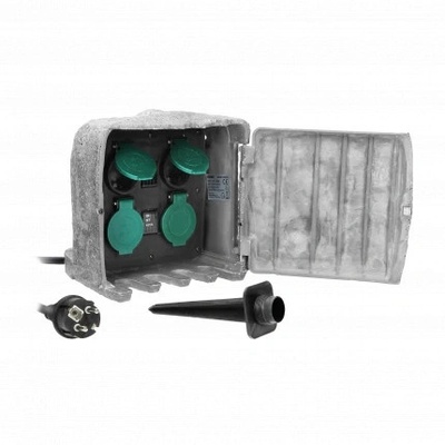 ORNO ORNO, OR-AE-13185(GS), Градински контакт, 4 гнезда 2P+E, гумен кабел H07RN-F 3x1, 5mm2, 3m, 2 режима, STONE, 230V, 16A, IP44 (OR-AE-13185(GS))