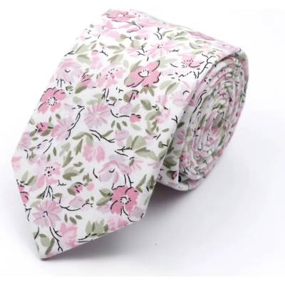 Decofashion kravata s květy bílo-růžovo-zelená