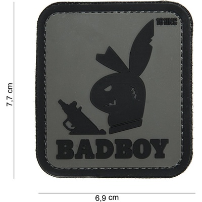 Gumová nášivka 101 Inc nápis Badboy - sivá